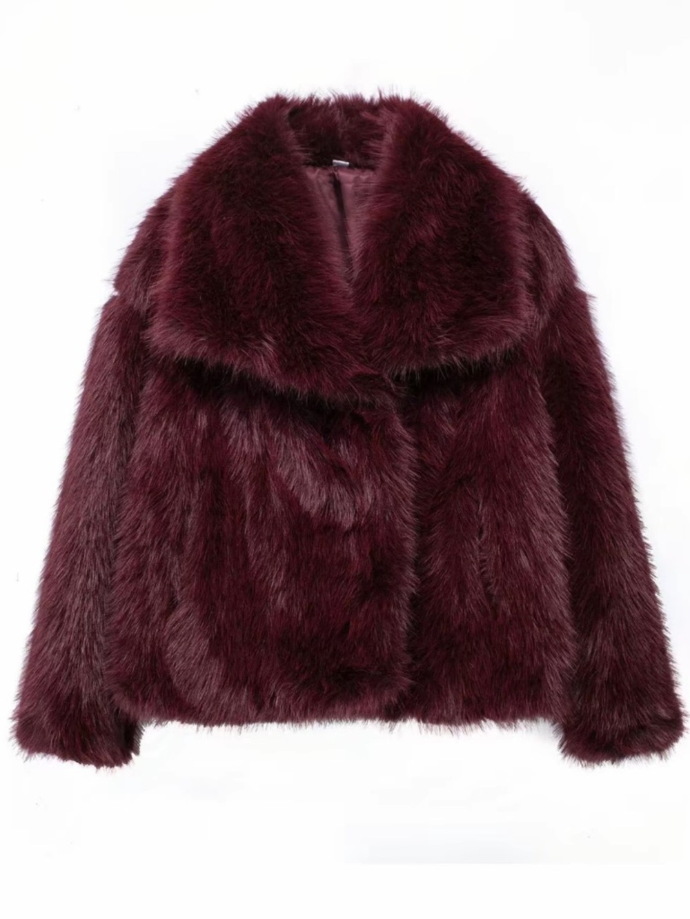 Burgundy Faux Fur Cropped Jacket - L - Picture 4 of 9